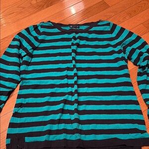 GAP Teal and Navy Striped Crew Neck Sweater